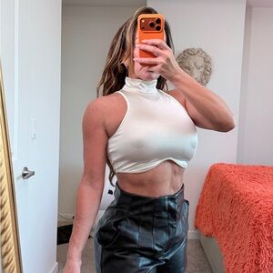 SHEIN White Mock Neck Crop Top
